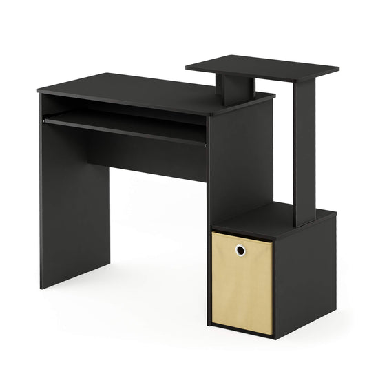 Furinno Econ Multipurpose Home Office Computer Writing Desk, Computer Desk, Study Desk, w/Bin, Black/Brown, 100.1 (W) x 86.6 (H) x 39.9 (D) cm