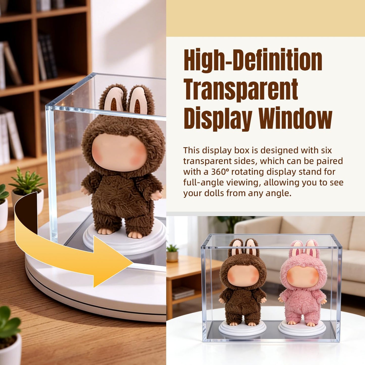 Mcbazel Premium Thick Acrylic Display Case Compatible with Labubu Doll, 92% UV Protection & Dustproof, Magnetic Display Box for POP MART Labubu