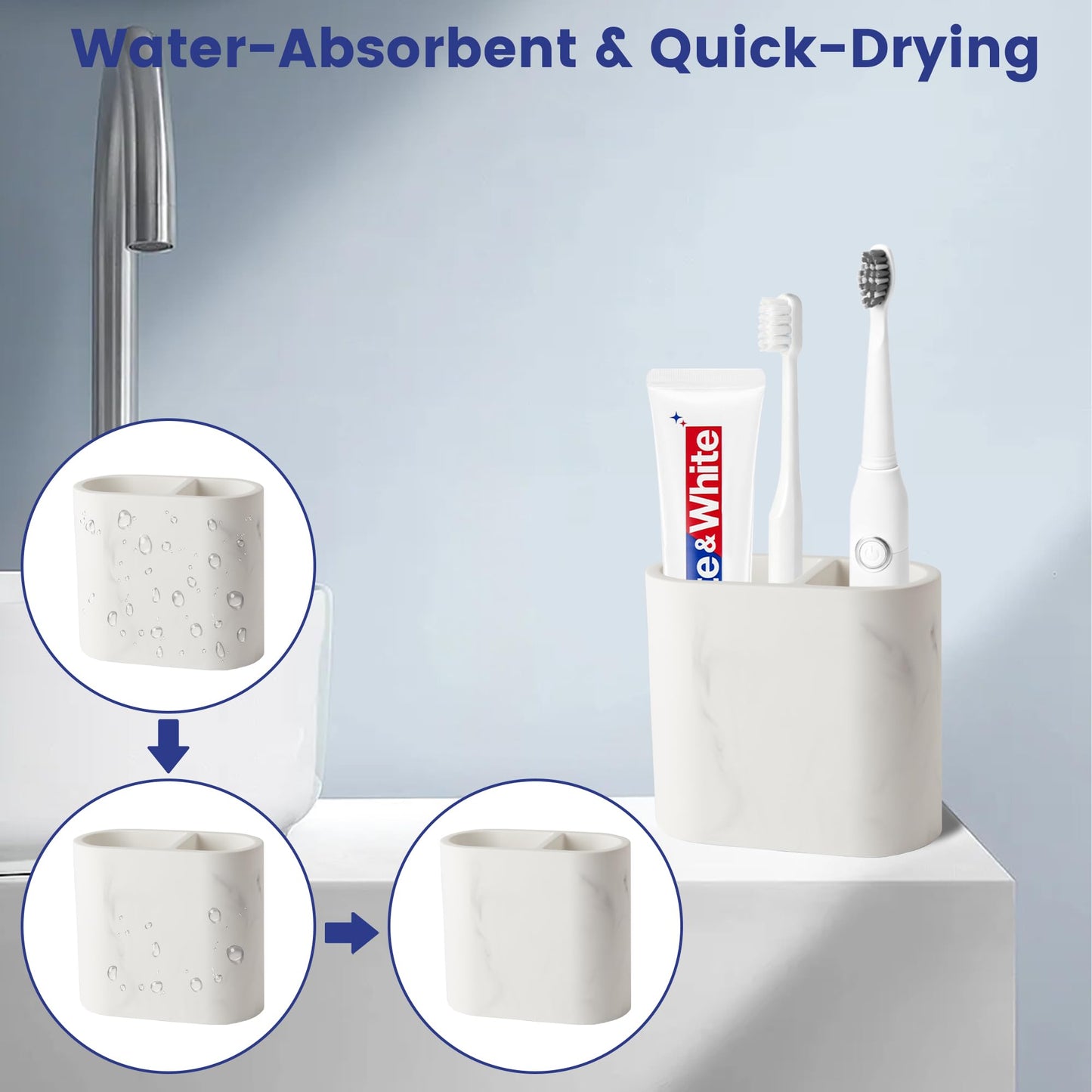 Diatomite Toothbrush Holders for Bathrooms, Electric Tooth Brush and Toothpaste Holder for Bathroom Countertop, Marble White Bathroom Accessories