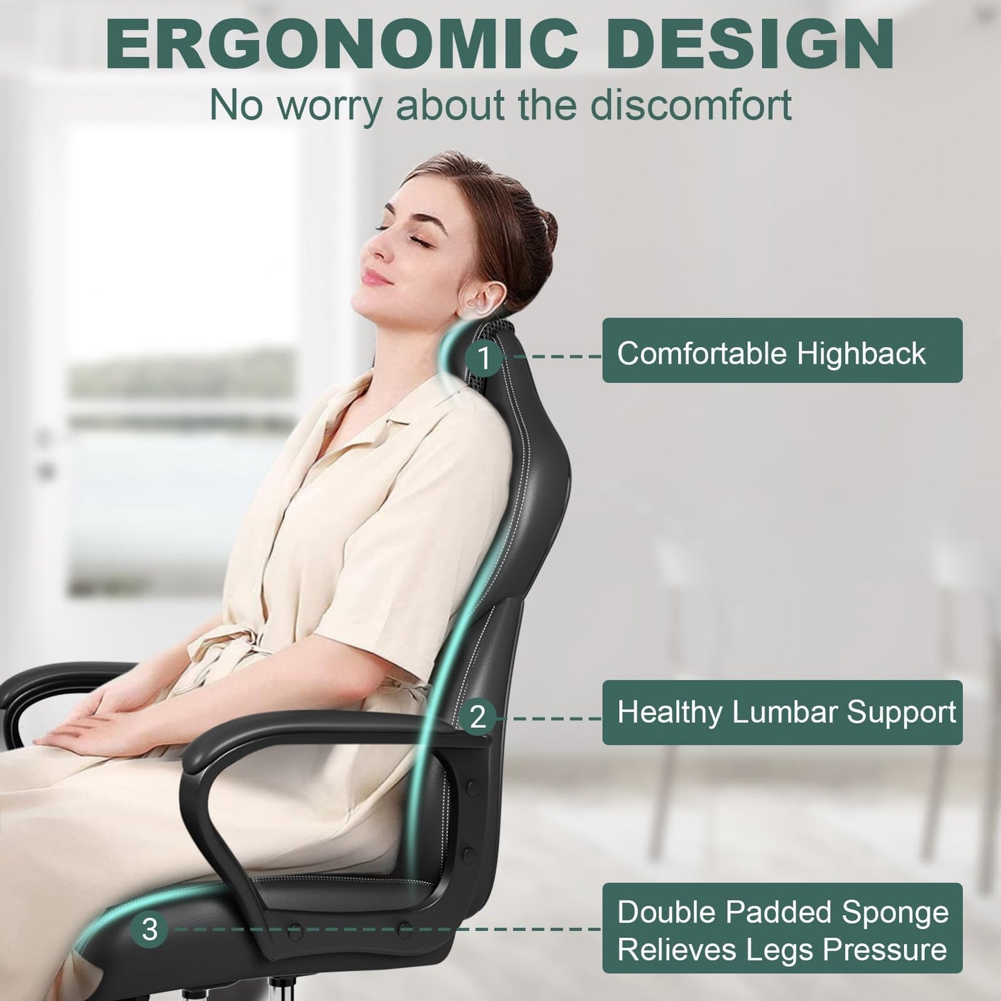 BASETBL Office Chair, PU leather Ergonomic Computer Desk Chair, Grey