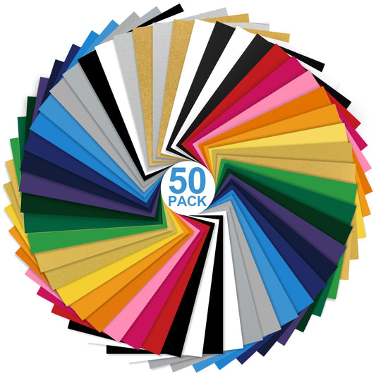 Meff-Mluk Heat Transfer Vinyl 50 Pack, 12" x 10" HTV Vinyl for Circut Easy to Cut & Weed for T-Shirts Hats Leathers DIY, 22 Glossy Colours Iron on