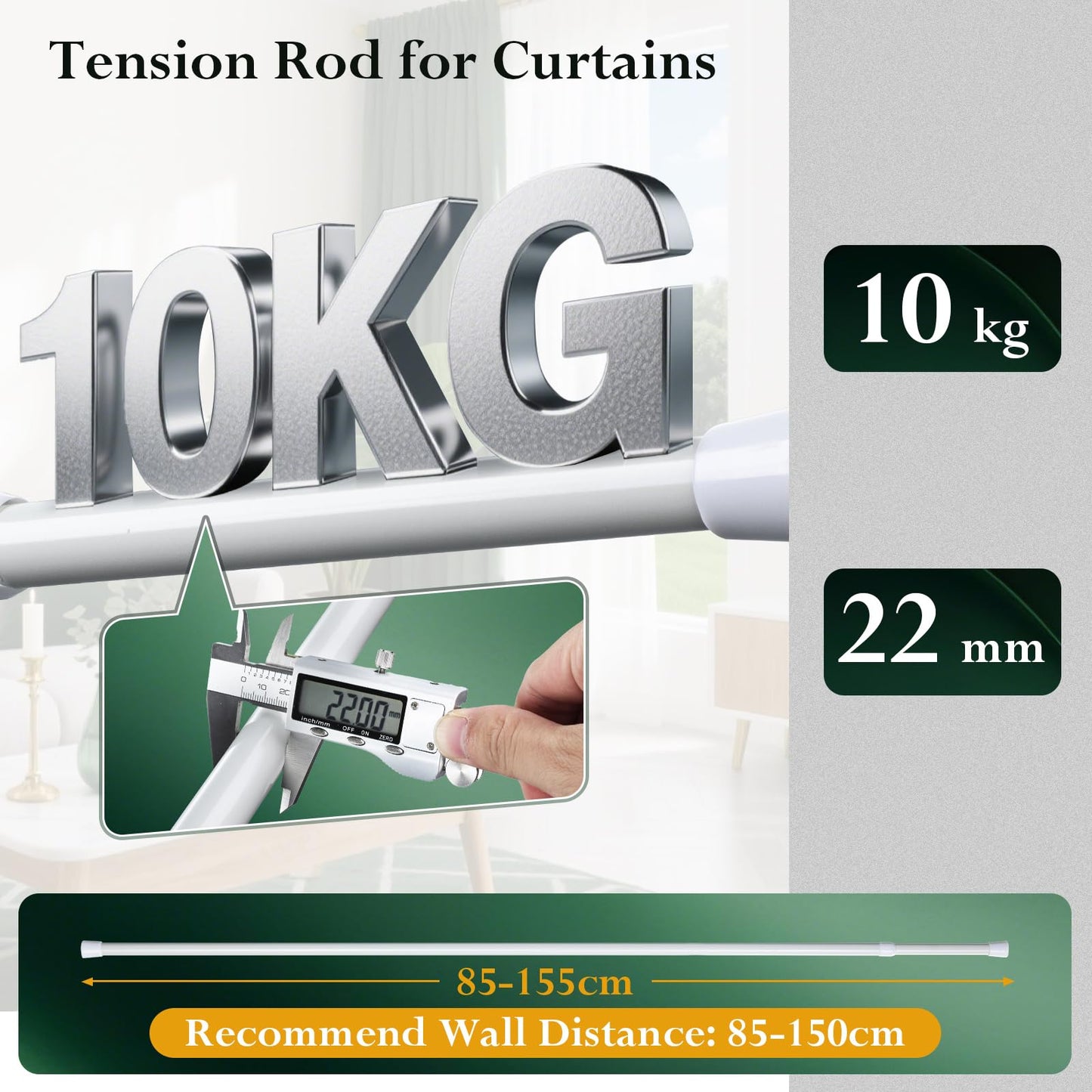 Extendable Curtain Pole Telescopic Curtain Rod Tension Pole,Length 85-150cm