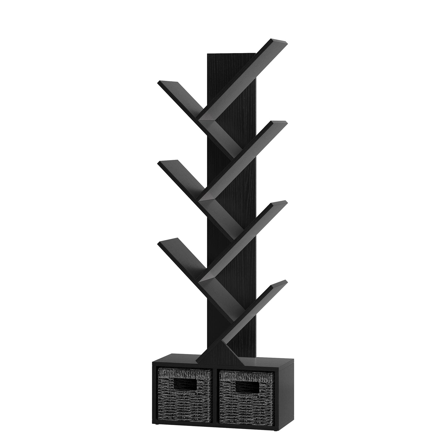Vagusicc 6 Tier Tree Bookshelf with 2 Storage Baskets, Tall Display Shelf Organizer for Books, Magazines, Home Decor