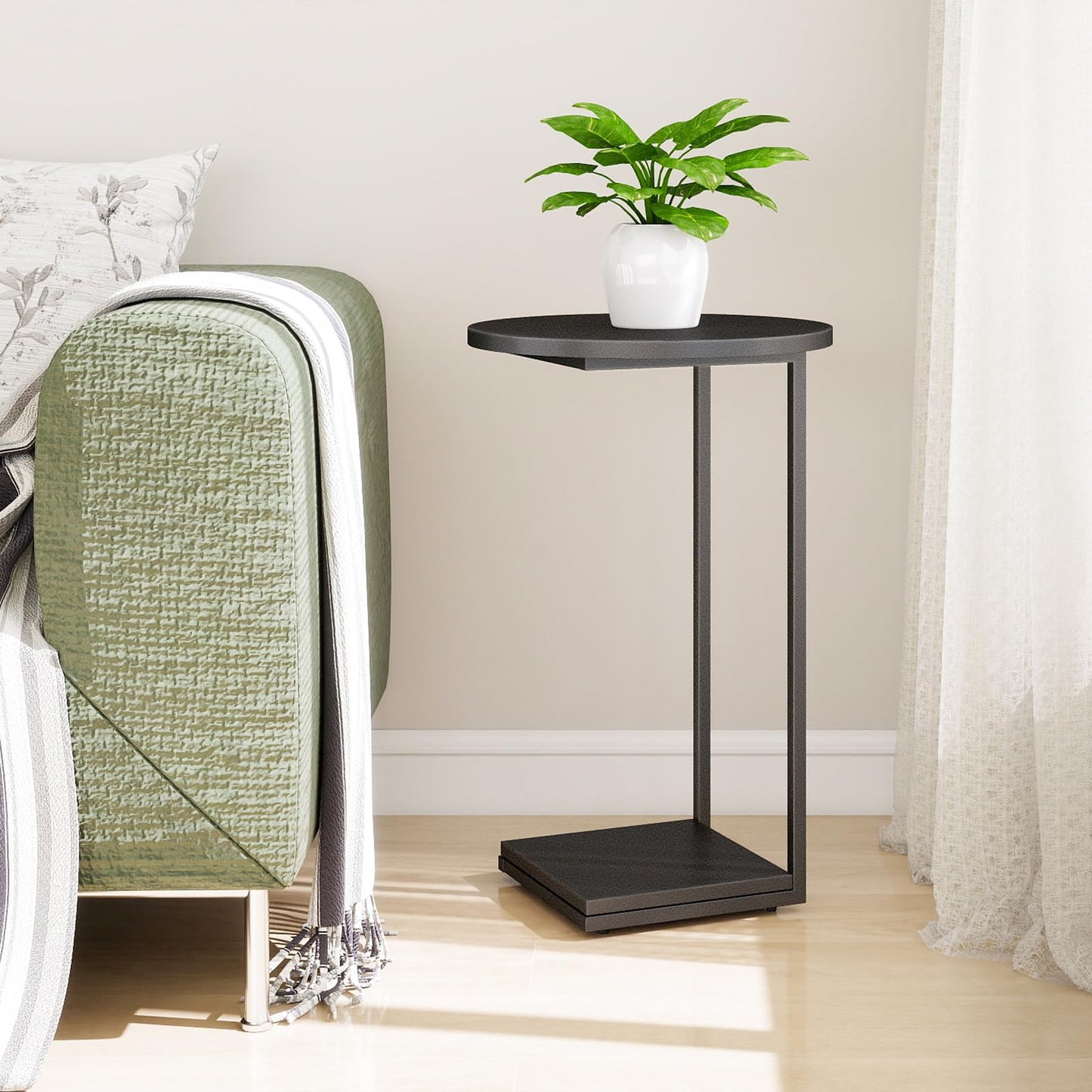 HDANI C-Shaped Side Table,Round End Table under Sofa,Bedside Table,Sofa Side Table with Metal Frame,Small Coffee Snack Table for Living Room