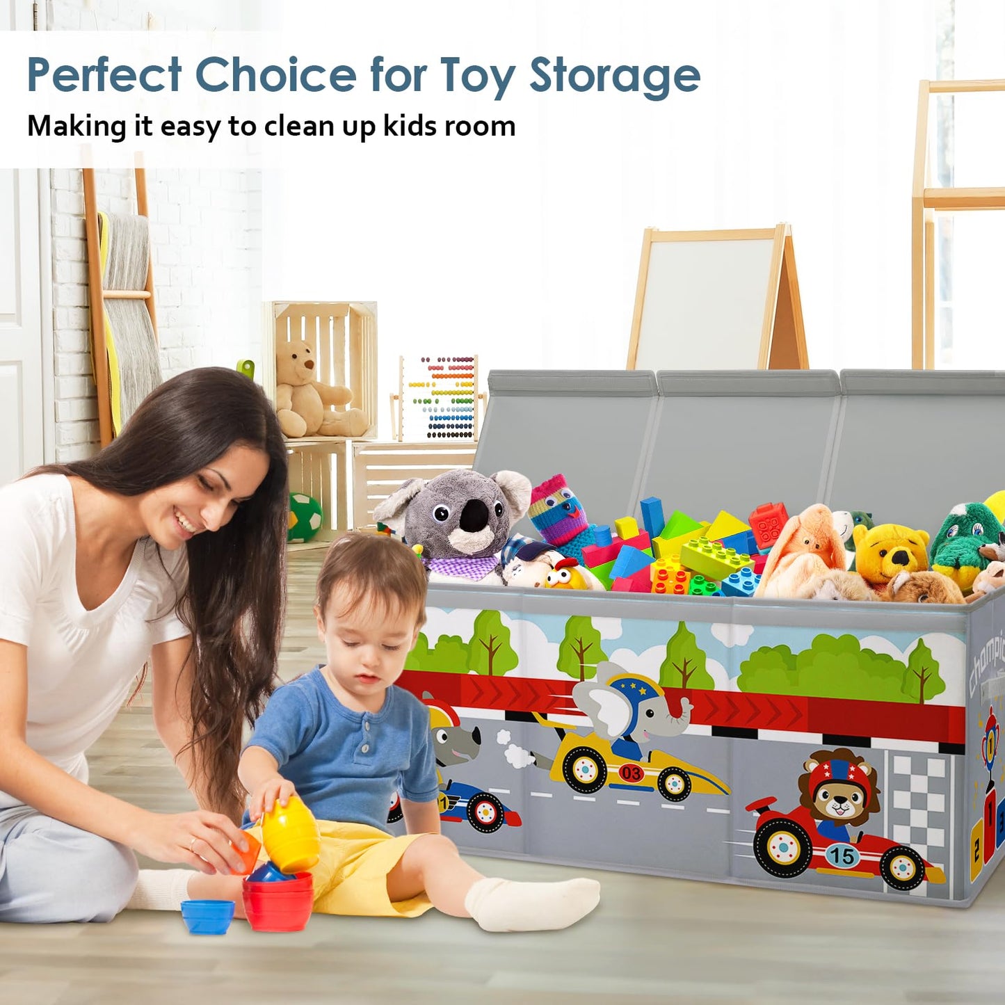 Decalsweet Extra Large Kids Toy Storage Box with Lid,Foldable Oxford Toy Storage Organizer Box for Boys-963240cm-Lightweight Toy Chest with Handles