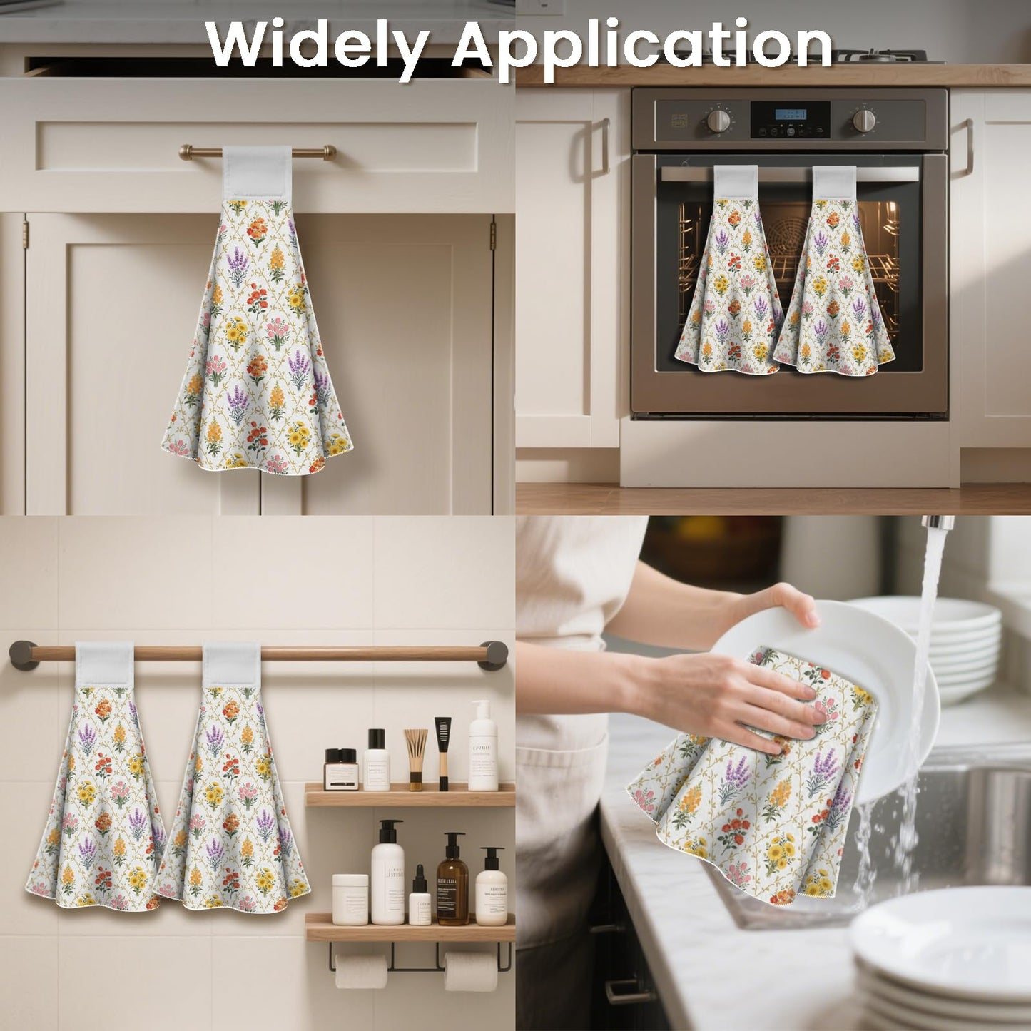 CUTHOLLOW 2 Pcs Vintage Art Floral Hanging Kitchen Towels with Loop