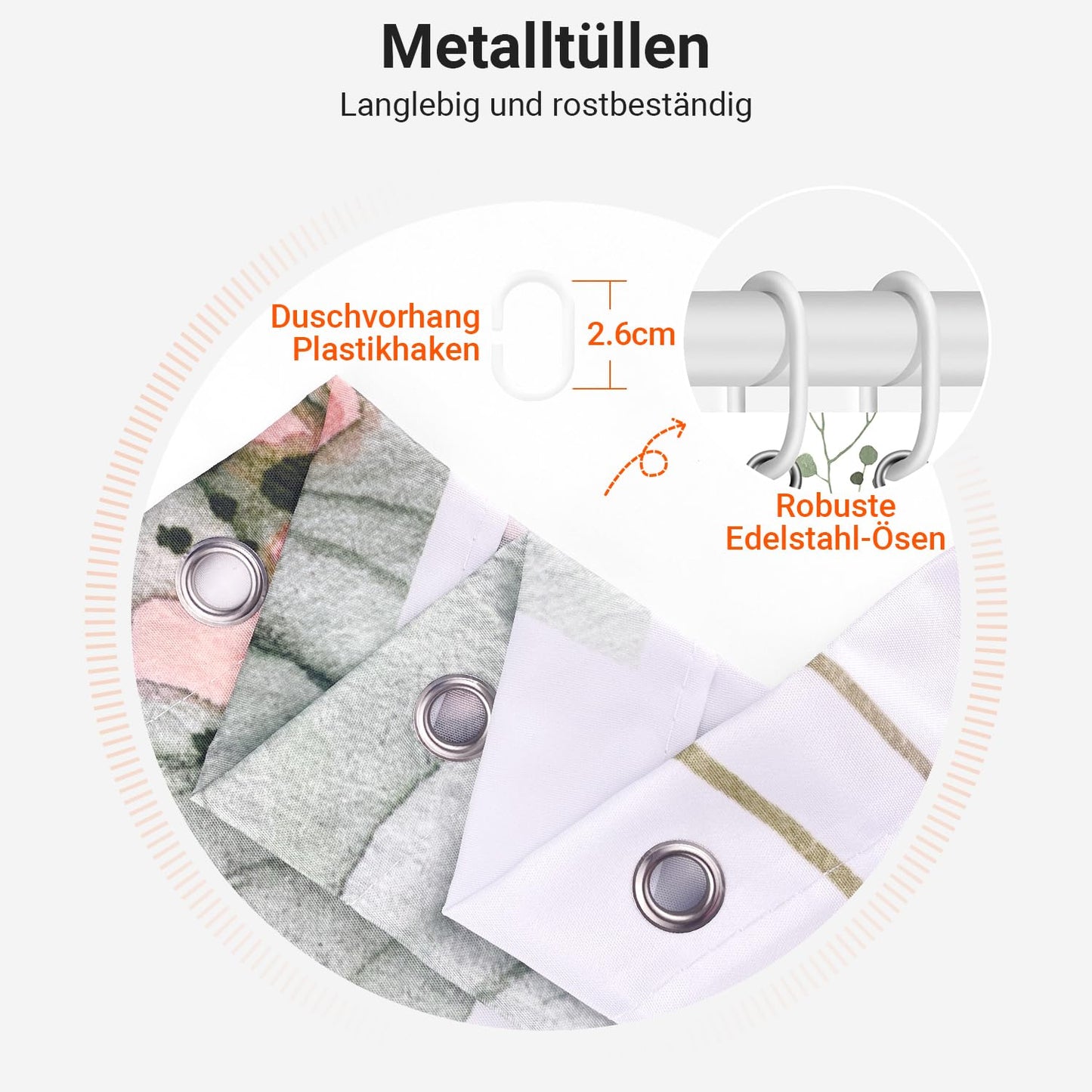 Lerores Shower Curtain, 240 x 180 cm, Sage Green Flower, Weighted Hem, Anti-Mould, Water-Repellent