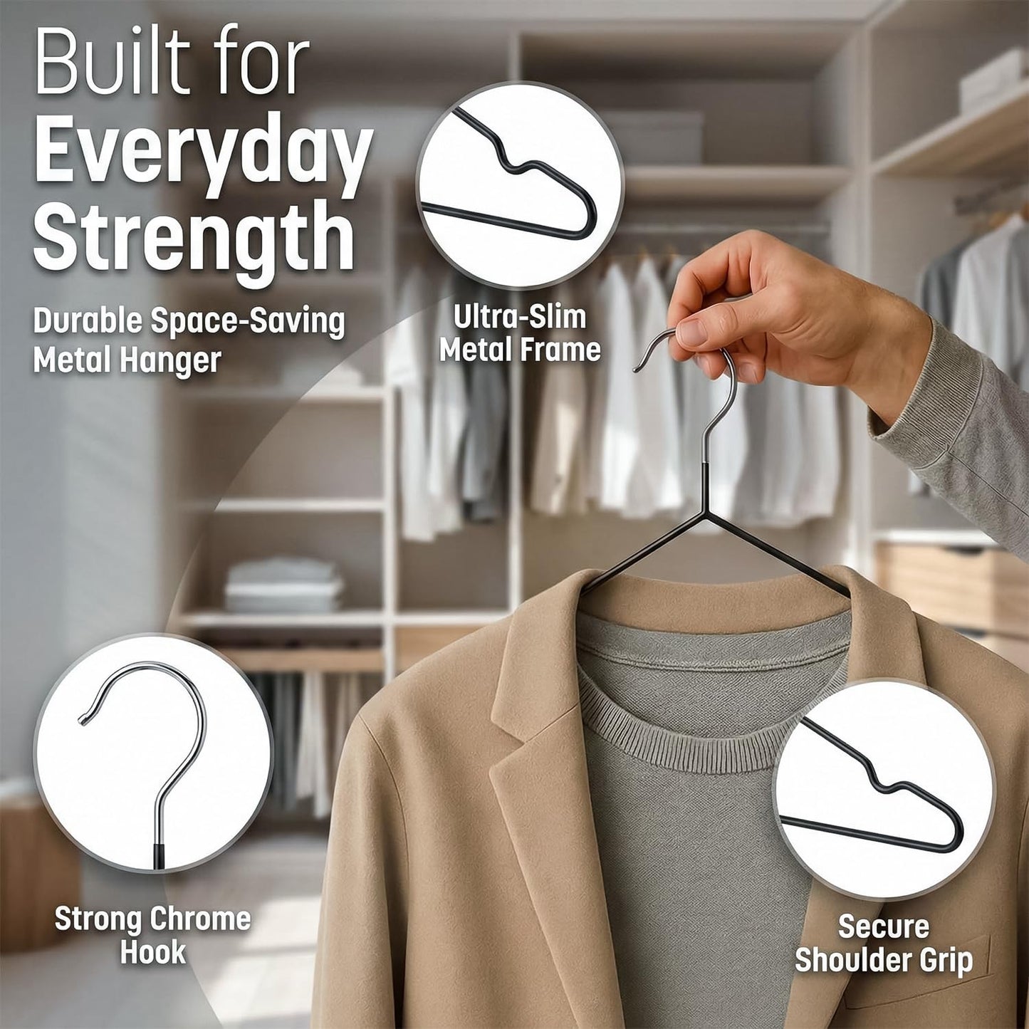 DrySmart 25 Pack Premium Rubber-Coated Metal Clothes Hangers – Heavy-Duty, Non-Slip, Space-Saving Coat Hangers for Adults, Ideal for Shirts, Suits