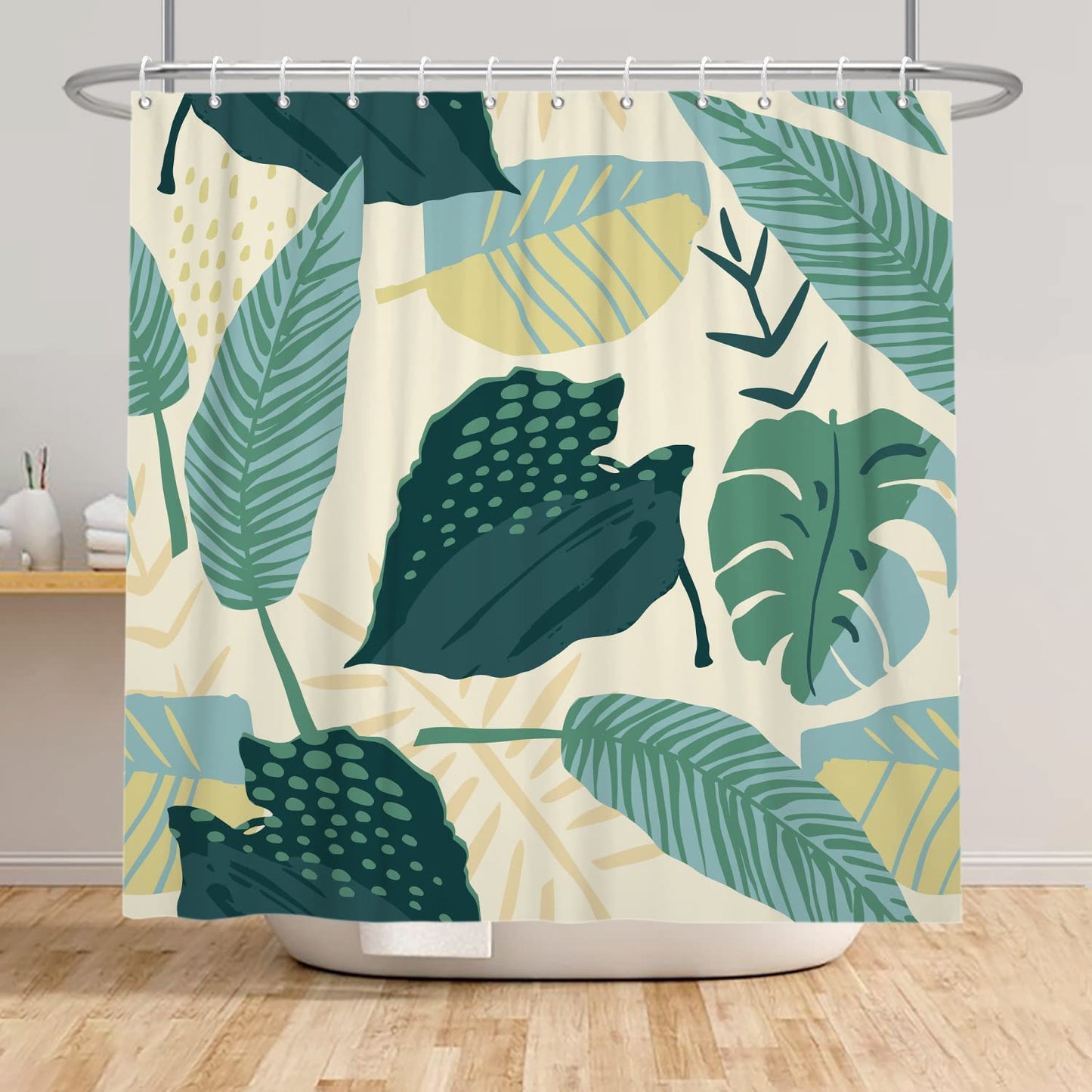 Bovlleetd 71x79inch Abstract Plant Bath Curtain Waterproof Boho Botanical Shower Curtain Mid-Century Tropical Plant Shower Curtains Washable Bathtub