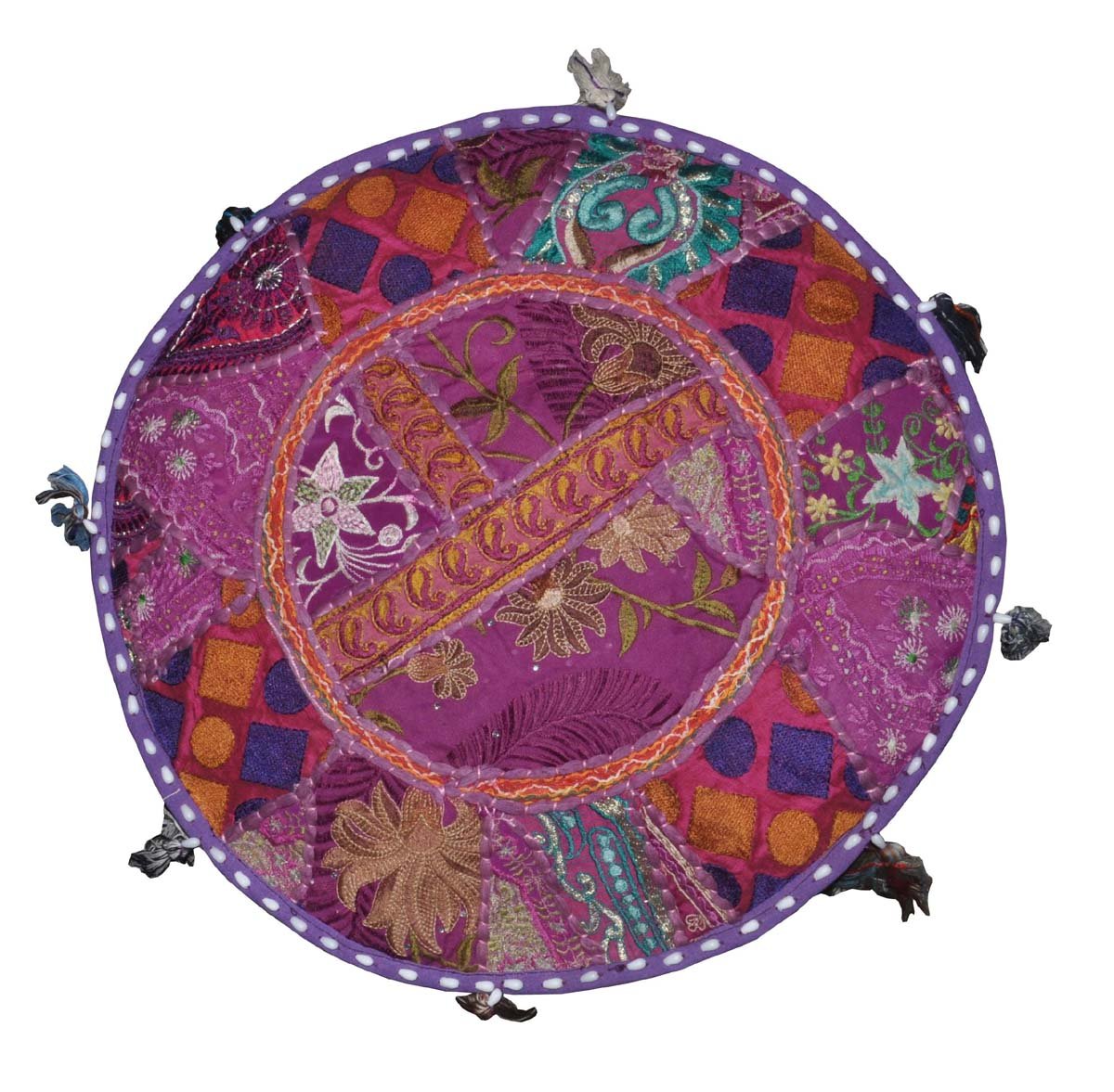 Marubhumi Vintage Indian Ottoman Embellished with Embroidery Cushion and Patchwork Floor Rest 46 X 33 cm
