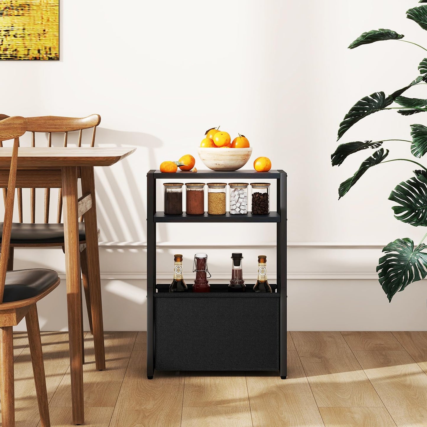 IBUYKE Narrow Side Table,Slim End Table with Fabric Basket,Black TMZ009B