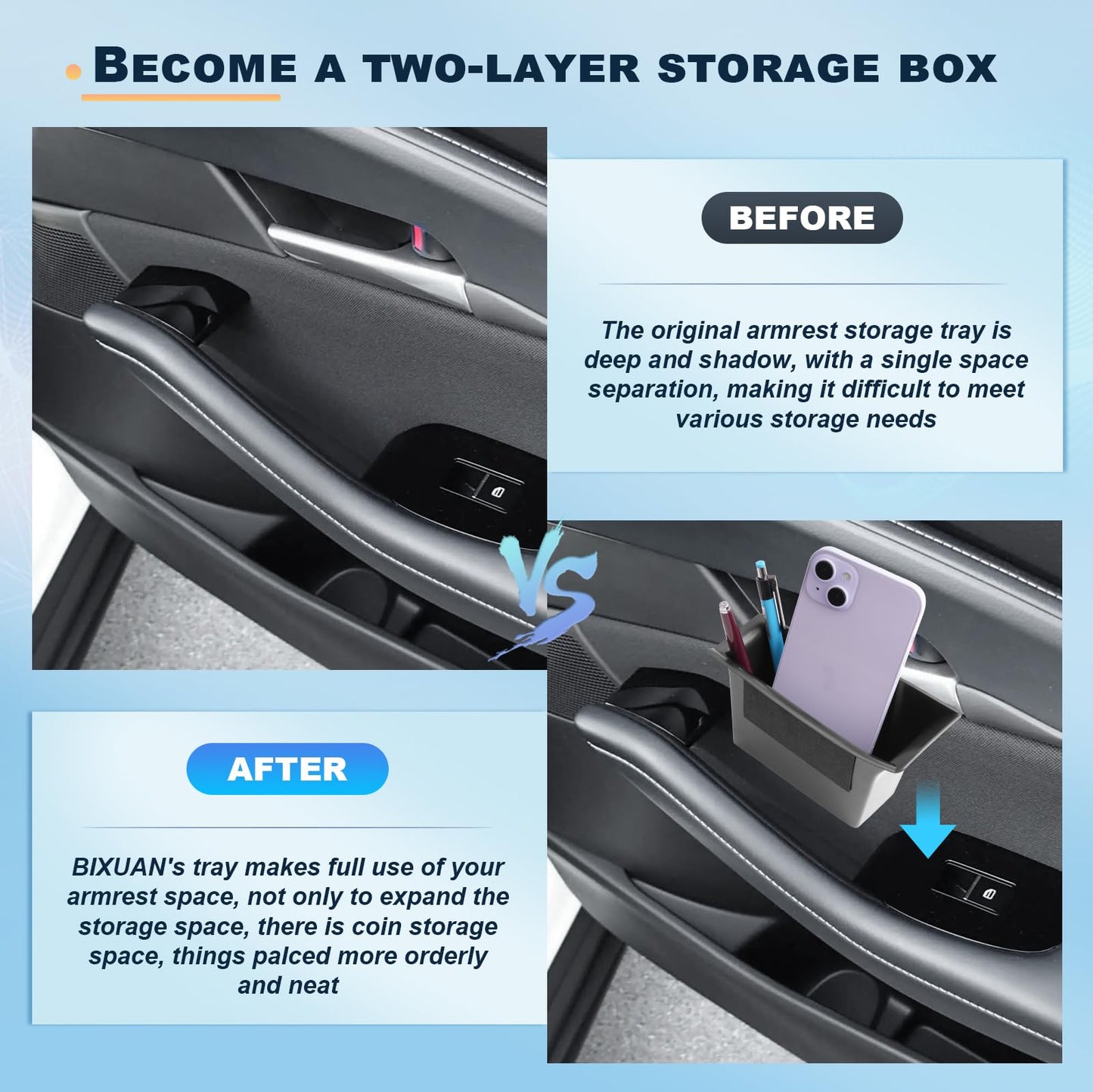 [Pack of 2] BIXUAN Storage Box Compatible with Mazda 3 CX-30 CX30 2019-2024 2025 Car Door Inner Frame Box Covers Storage Box Interior CX30 2025