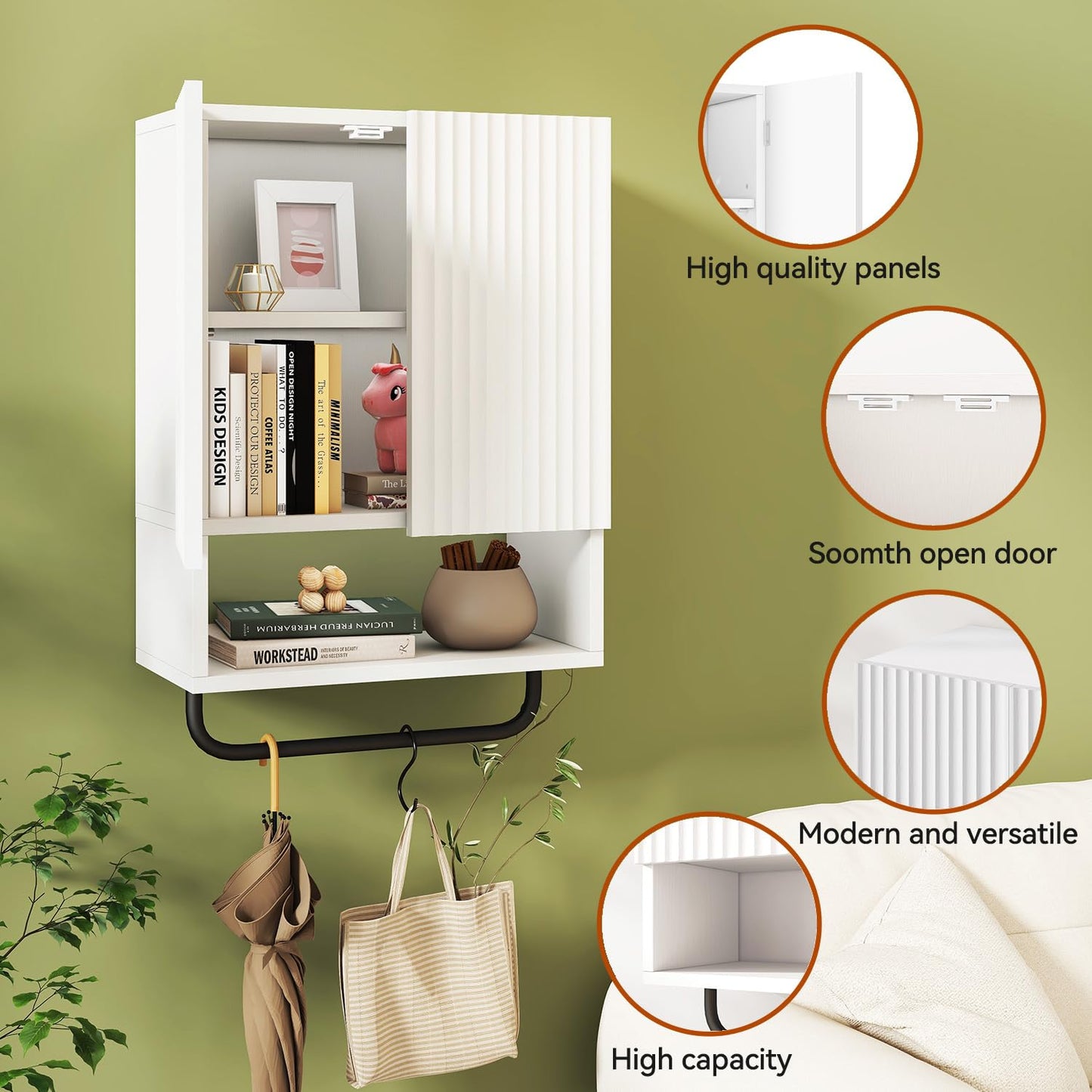 IBUYKE Bathroom Wall Cabinet, Small Bathroom Cupboard with Adjustable Shelf and Towel Bar,Over the Toilet Storage Cabinet with for Bathroom