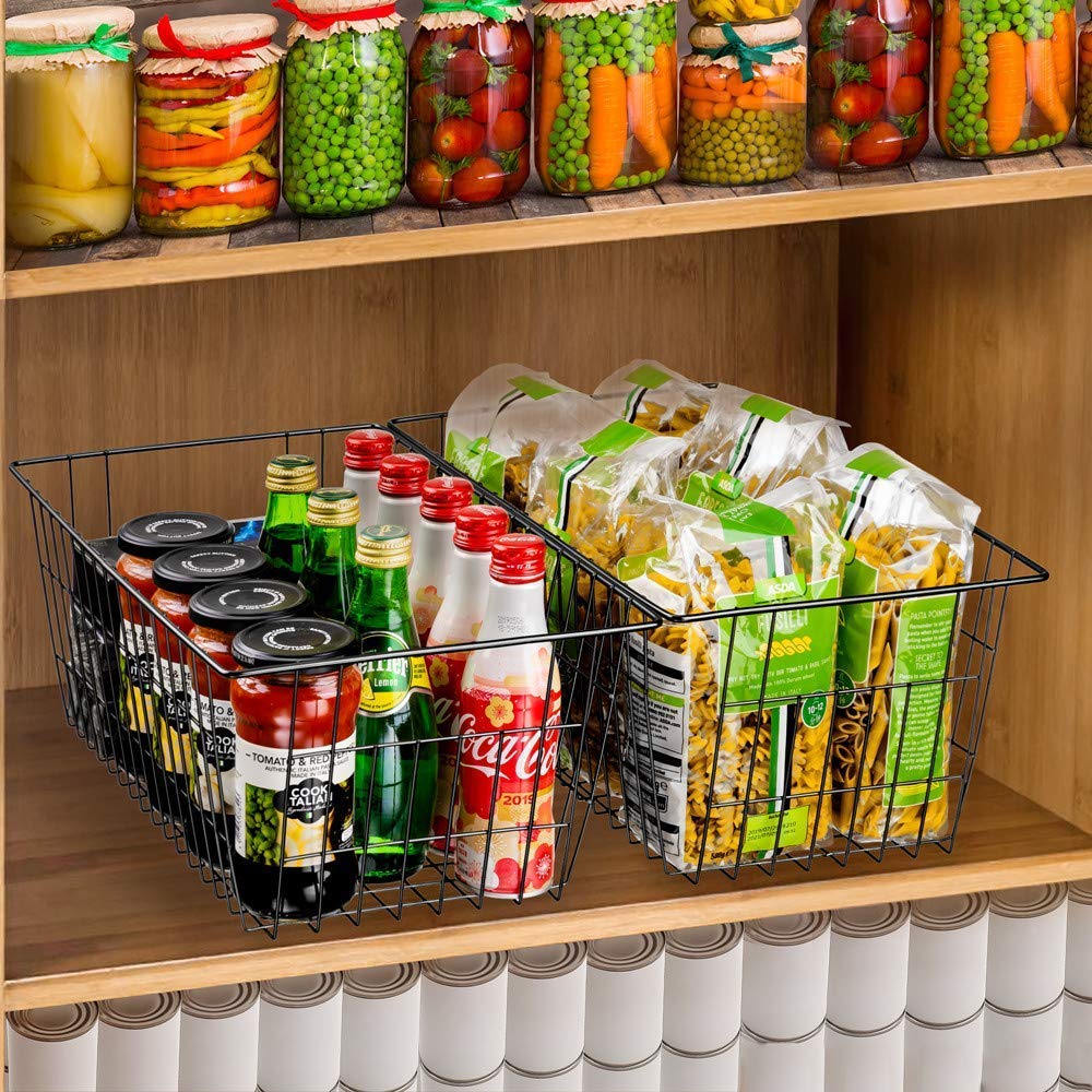 SANNO Wire Organizer Storage Bins Basket Black Farmhouse Large Organizer Bins for Fridge Storage Freezer, Office, Bathroom