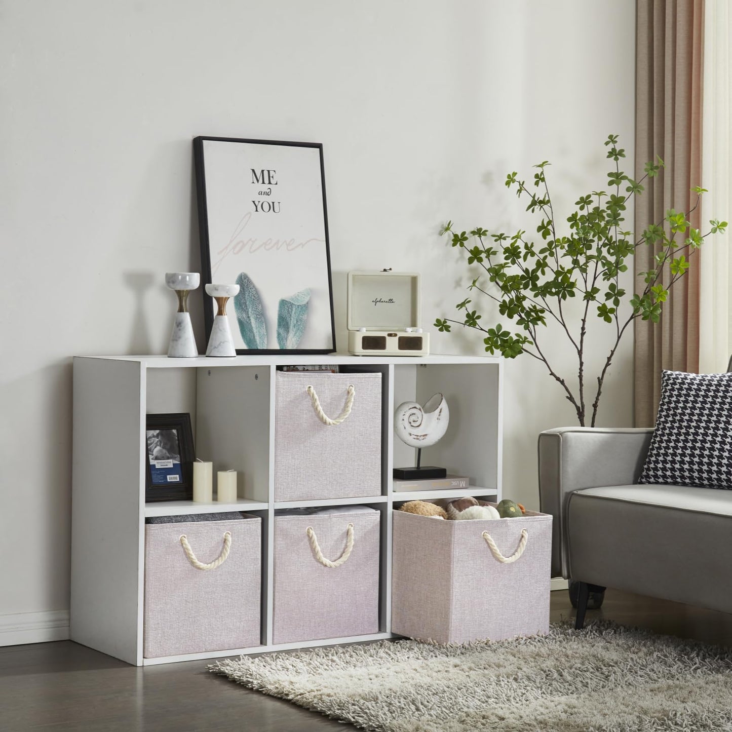 Mangata 3 Pack Storage Cubes for Shelves, Fabric Storage Boxes with Cotton Rope Handles Home Organization