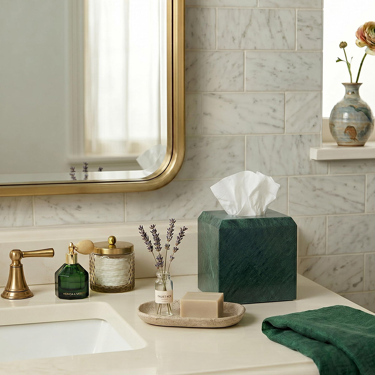 WORHE Tissue Box Cover Italy Natural Marble Stone Heavy Duty Square Cube
