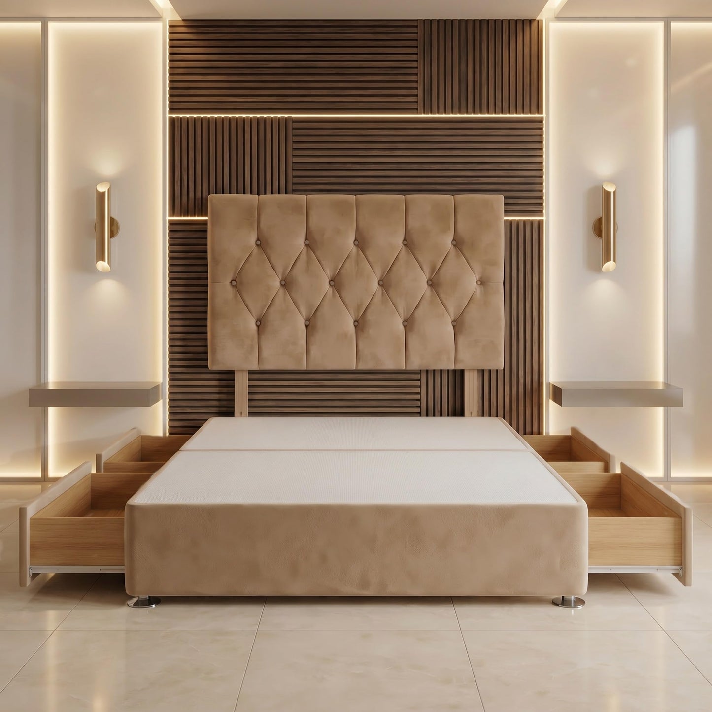 Bed Centre Ziggy Plush Small Single Divan Base 30" Headboard, Beige, 0 Draw