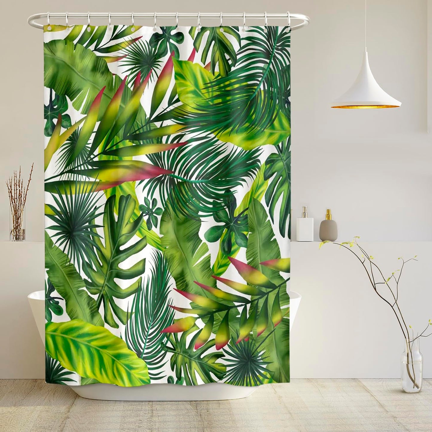 arteneur® - Leafs - Shower Curtain 180 x 200cm - Mould Resistant Fabric, Weighted Hem, Opaque, Waterproof, Washable incl. 12 hooks
