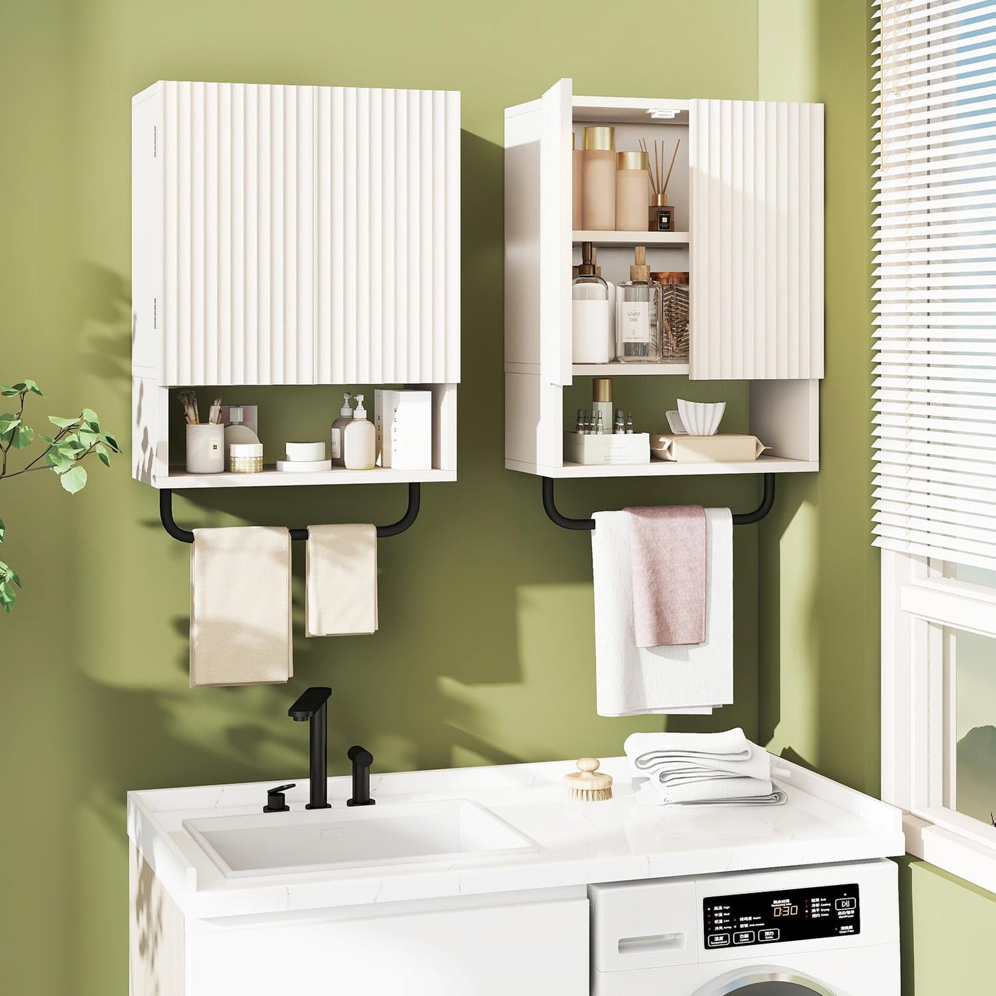 IBUYKE Bathroom Wall Cabinet, Small Bathroom Cupboard with Adjustable Shelf and Towel Bar,Over the Toilet Storage Cabinet with for Bathroom