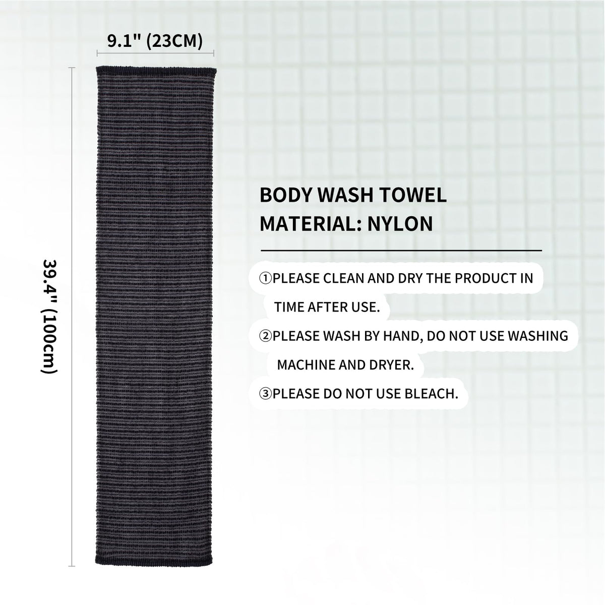 SHIMOYAMA Exfoliating Bath Towel, 2 Pack, Nylon Japanese Shower Towel, 100cm Extra Long Back Scrubber Washcloth for Men Women Black