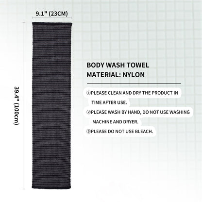 SHIMOYAMA Exfoliating Bath Towel, 2 Pack, Nylon Japanese Shower Towel, 100cm Extra Long Back Scrubber Washcloth for Men Women Black