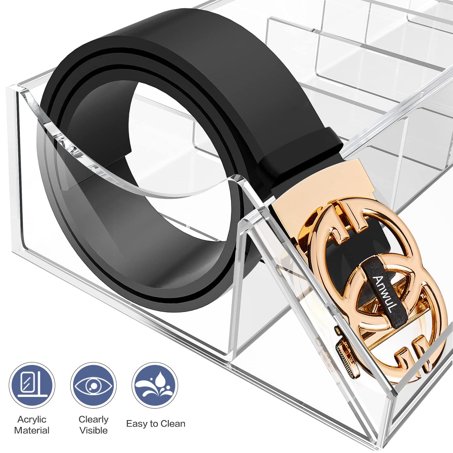 ToyaJeco Acrylic Belt Organizer, 7 Compartments Belt Storage Holder for Closet Drawer