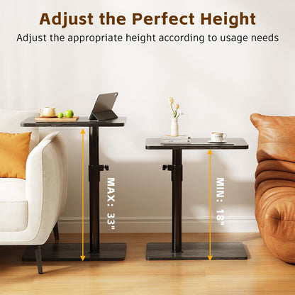 CAIYUN C Shaped Side Table, Height Adjustable Swivel 360° Rotating, BEnd Table for Small Spaces, Sofa Side Table with Metal Frame for Living Room