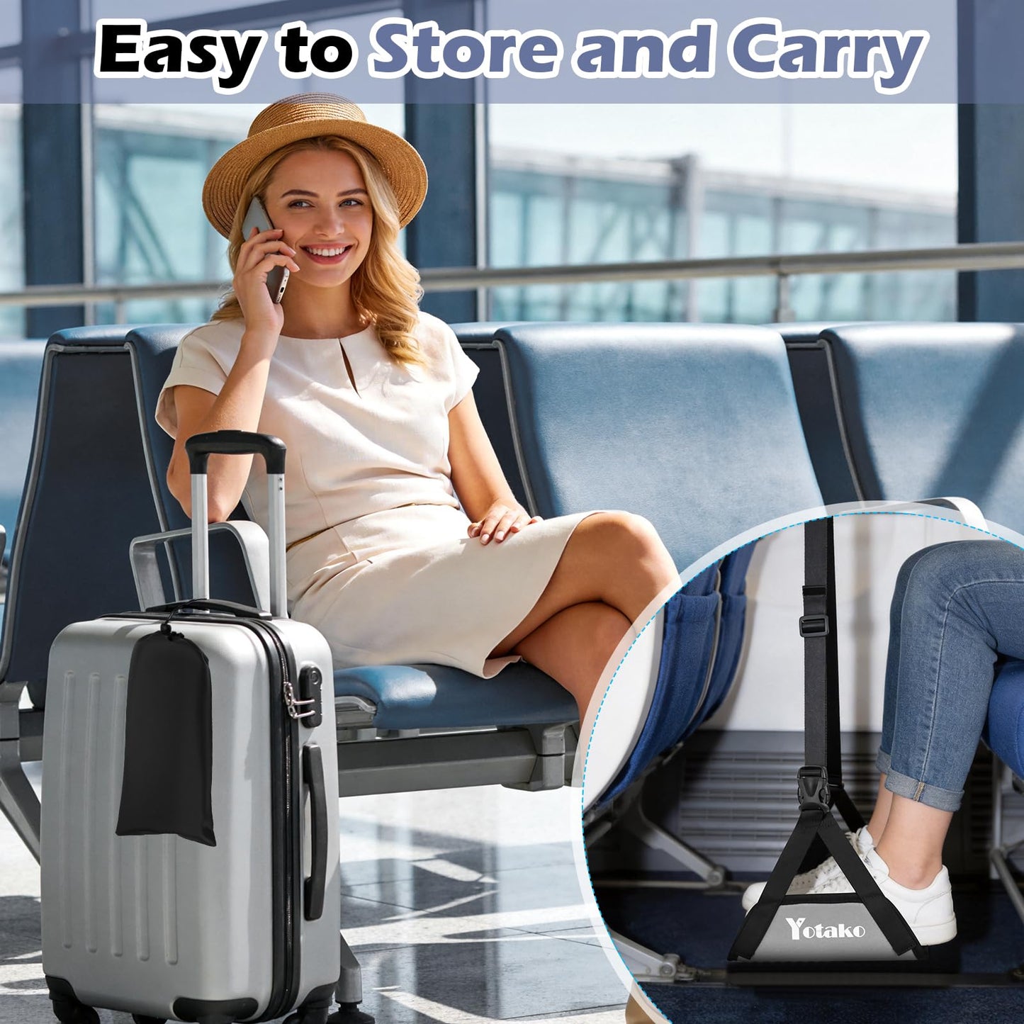 Yotako Foot Hammock for Flight - Adjustable Travel Airplane Foot Rest with Memory Foam & Bamboo Support, Portable Leg Hammock for Long Flights