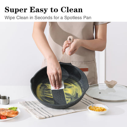 Kordisen Nonstick Frying Pan Set with Lids, 3 Piece Skillet Set, Healthy Induction Cookware Cooking Pan, Stay-Cool Handle, Compatible with All