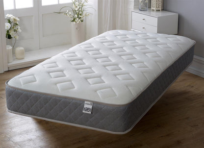 Starlight Beds Essentials Jump n Tac Double Memory Foam Mattress with Springs. 7.5 Inch Hybrid 4ft6 Budget Mattress. Soft, Grey Border (135 x 190 x 19