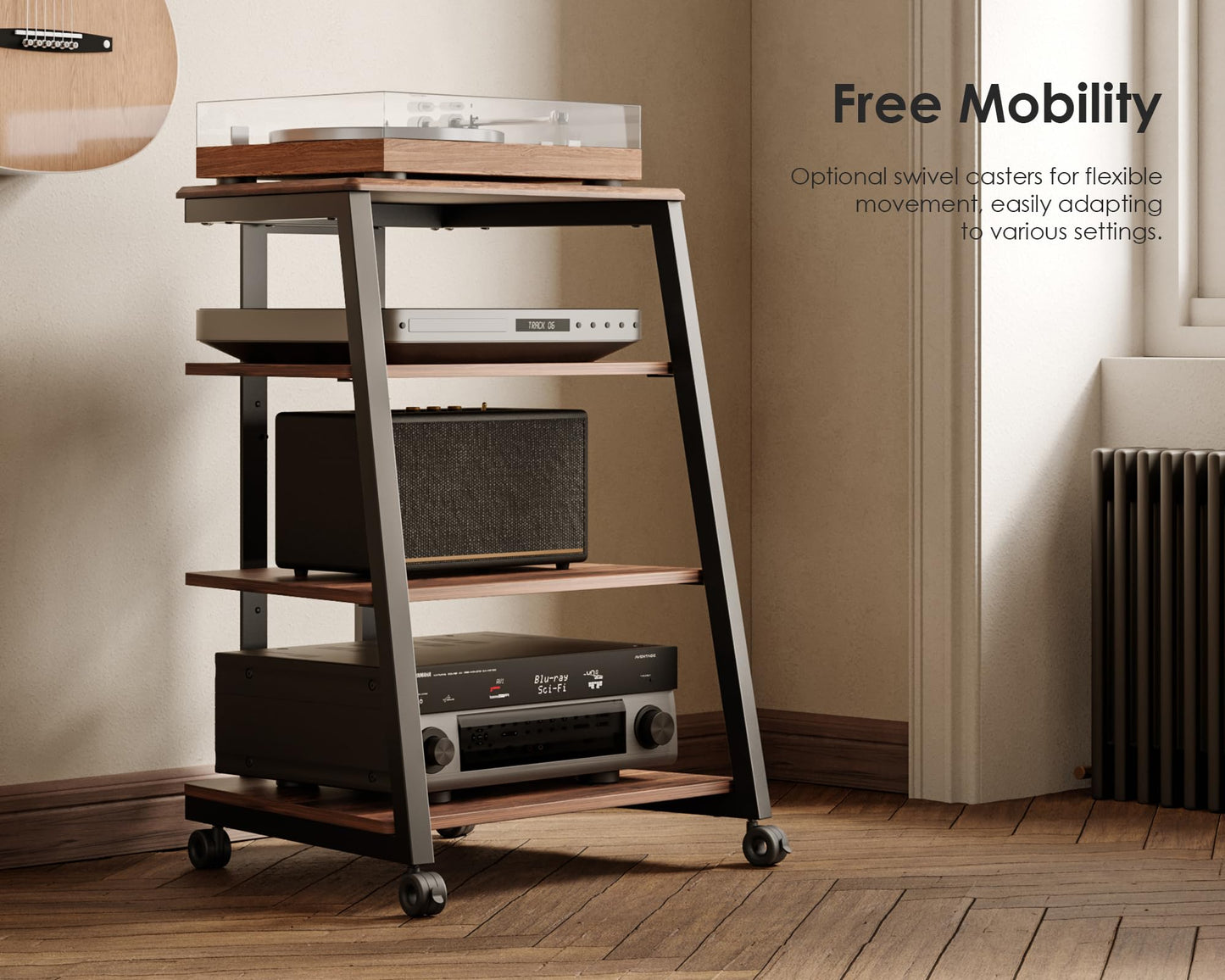 FITUEYES HIFI Stand Record Player Stand, Load Capacity 50KG, Walnut