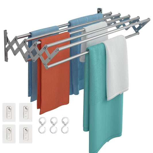 Wuciray Wall Clothes Drying Towel Rack Wall Mounted Drying Rack Towel Rail Extendable Stainless Steel 80cm Rail Towels Bathroom Storage Holder Space