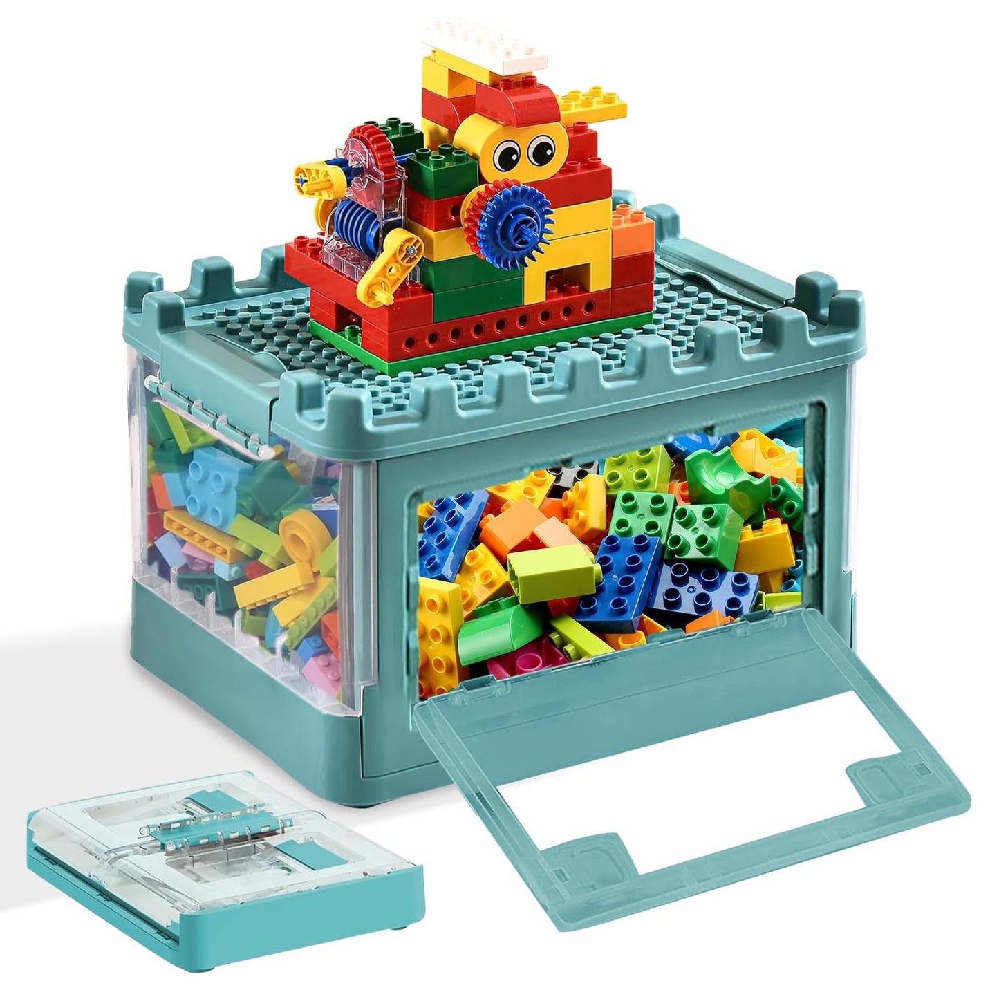 alouweekukky Kids Plastic Folding Storage Box with Lid, Double Opening with Pulleys, Suitable for Kids
