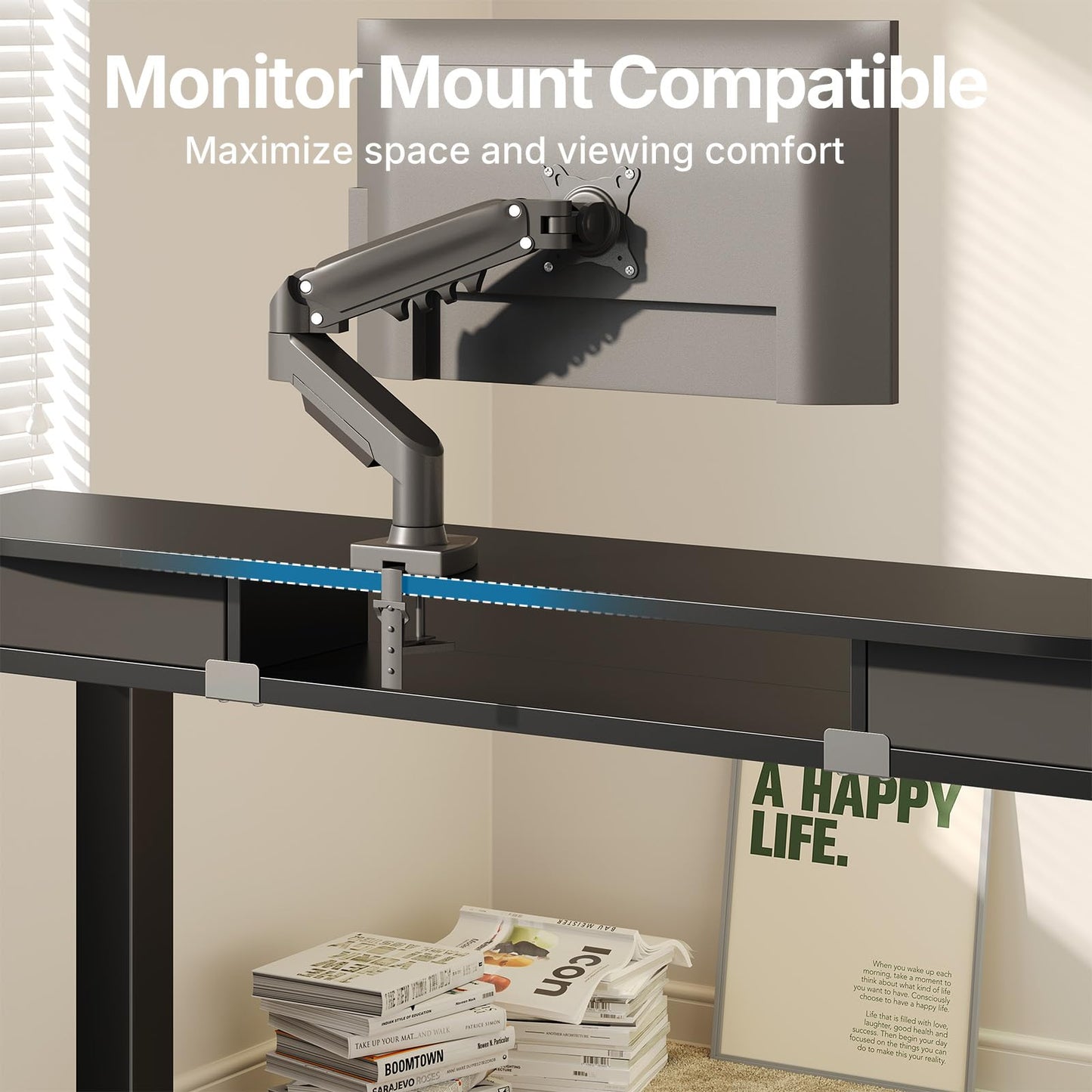 HUANUO Standing Desk with Drawers, 100x60cm, Black
