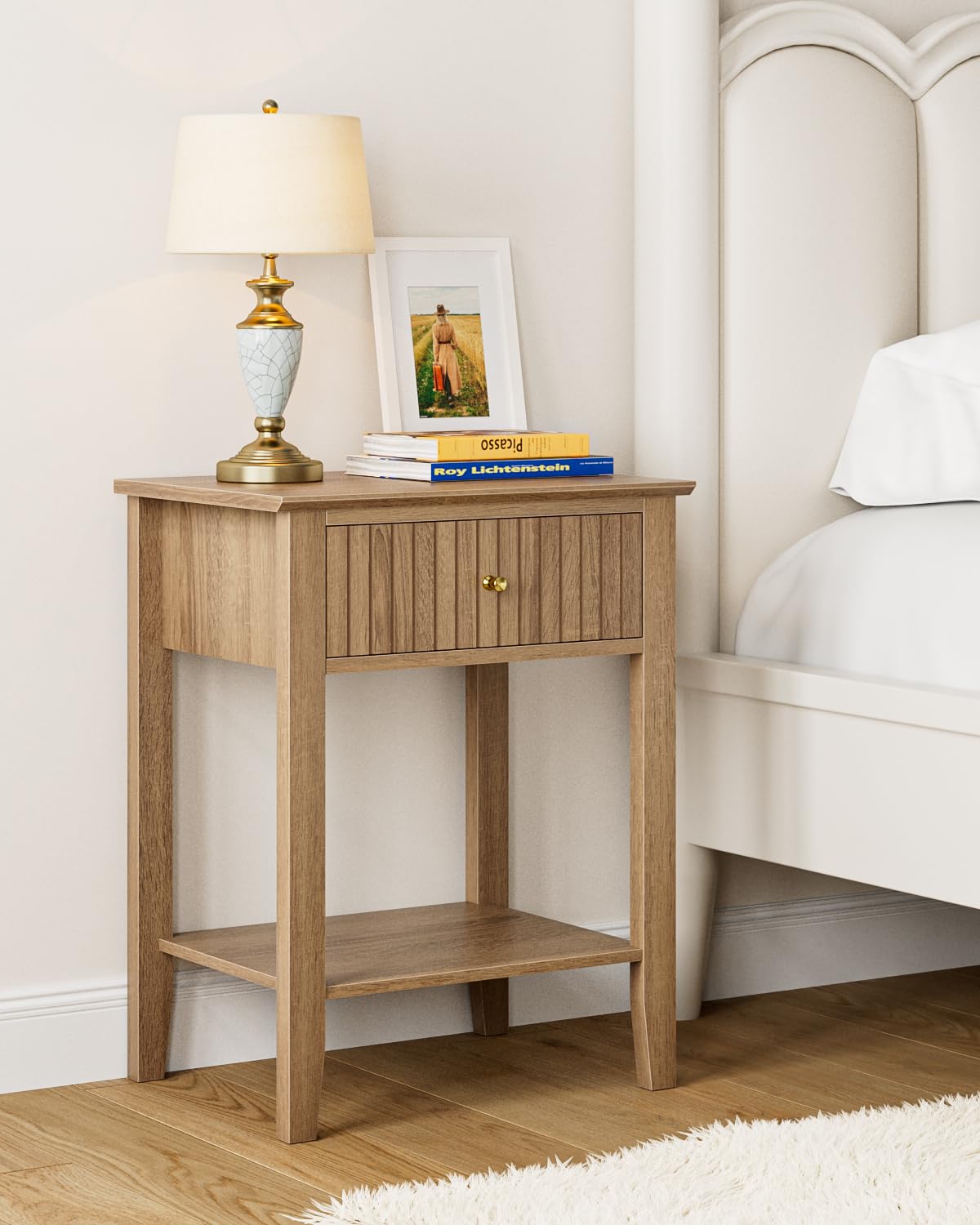 HEYZOEY Bedside Table Chest of 1 Drawer, Bedside Cabinet Wooden Nightstand, Modern Side Table for Living Room,Bedroom,Office,Walnut