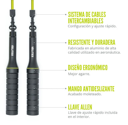 Velites Weighted Jump Rope for Crosstraining, Boxing and Fitness Earth 2.0 - Ideal for Maximizing Muscle Strength | Aluminium Rope (Black)