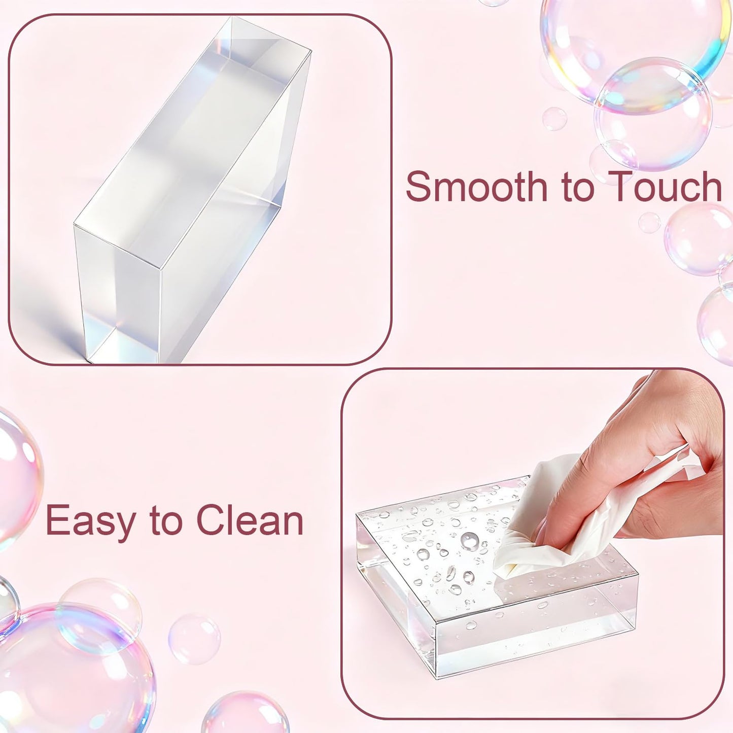 Hacaroa 6 Pieces Acrylic Square Display Block, 3 x 3 x 1 Inches Clear Polished Acrylic Cube Risers