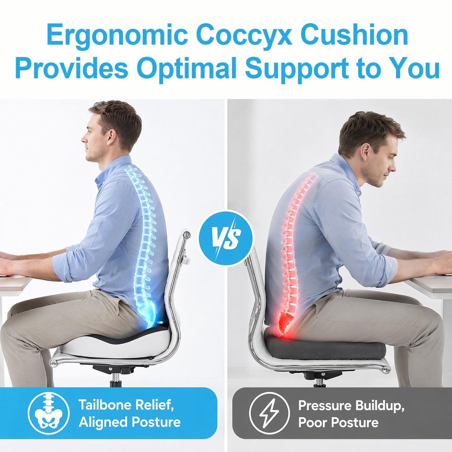 wiksite Seat Cushion Memory Foam - Hemorrhoid Donut Cushion for Coccyx, Tailbone, Piles Orthopaedic Pressure Relief Comfort Office Chair Cushion Seat