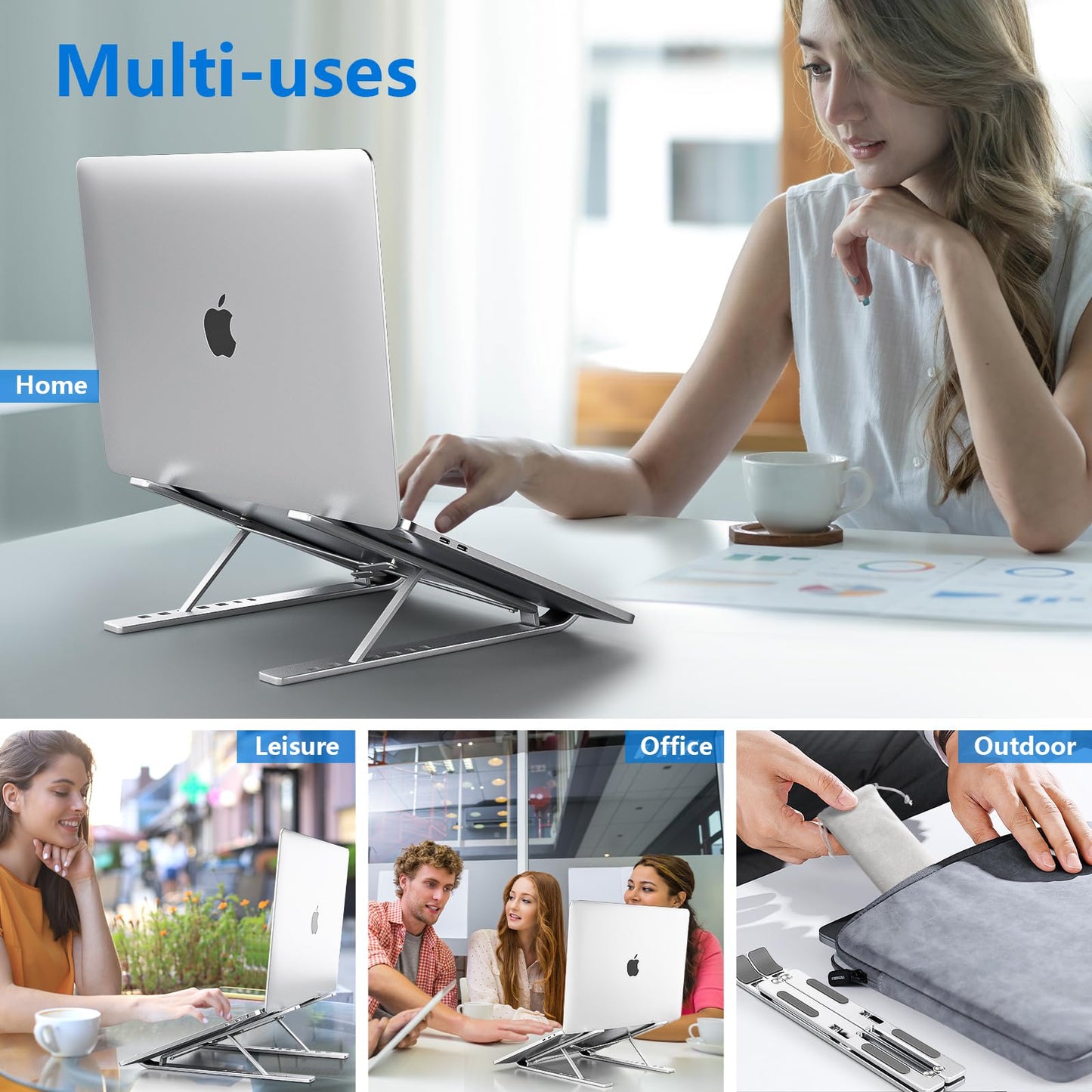 Sopholid Laptop Stand for Desk, Aluminum Metal MacBook Stand，Computer Riser for Desk, Portable Foldable Adjustable Notebook Holder