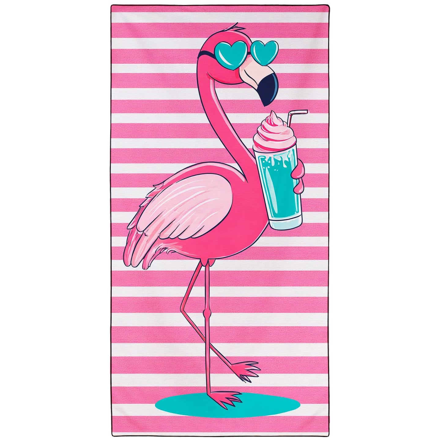 Violetpos Flamingo with Drink Beach Towel, Extra Large 180x90 cm 250GSM Microfibre, Sand Free Quick Dry