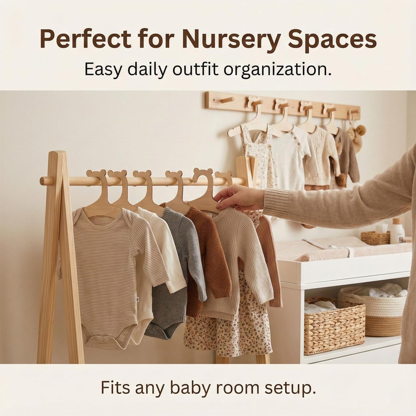 Weilin 16 Pcs Baby Hangers, Wooden Baby Clothes Hangers for Newborn Clothes, Pants, Dresses, Blouses, Space Saving and Cute Animal Shaped Hooks