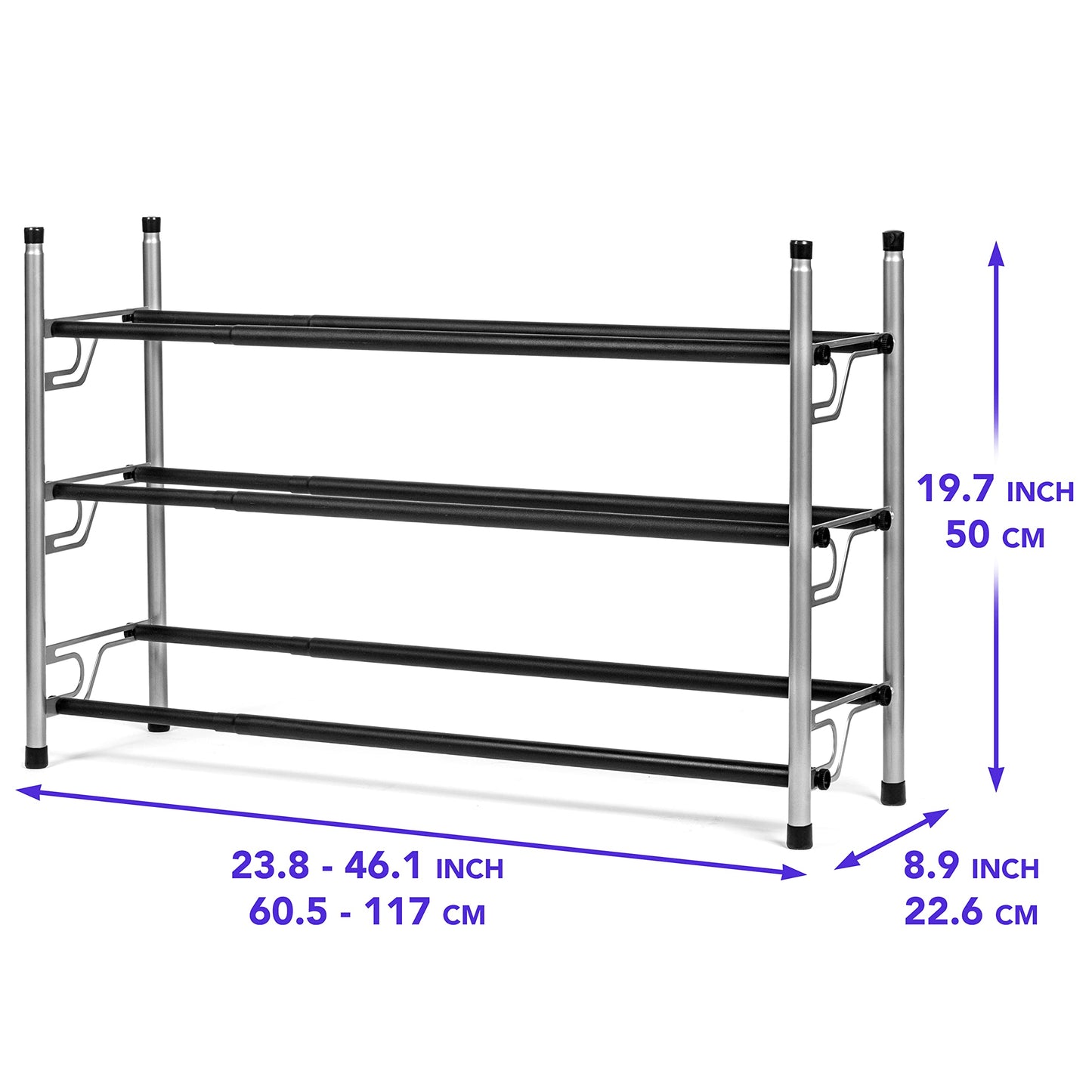 USTECH 3 Tier Adjustable, Expandable Metal Shoe Rack Storage Organizer for Kids and Adults | Portable, Large