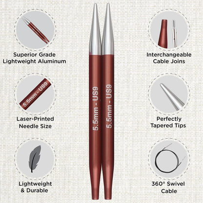 KnitPro Interchangeable Circular Knitting Needle Tips Deluxe Set, Zing, 3.50-8.00mm, 26-47424