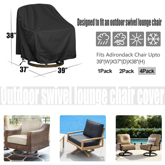 Outdoor Swivel Lounge Chair Cover 4 Pack, Fits (39" L ? 37" W ? 38" H) Lawn Patio Chairs, 420D Tear-Resistant, UV Resistant, Waterproof for Furniture