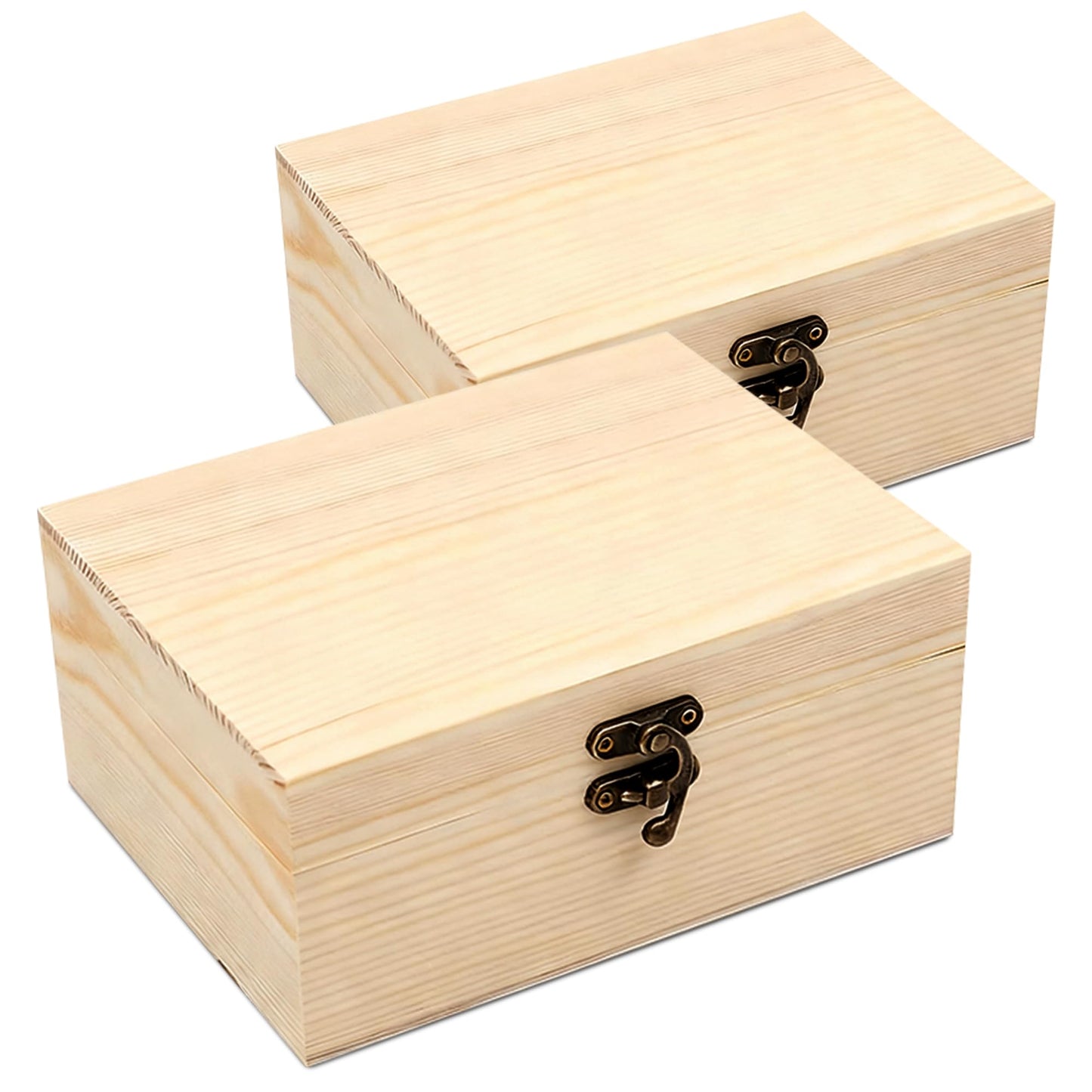 VIKOS Products (2-Pack Unfinished Unpainted Wooden Box with Hinged Lid for Crafts DIY Storage Jewelry Plain Pine Box - Small 6.7"x5.1"x3.1"