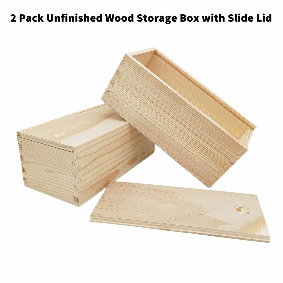 Anktily 2 Pack Unfinished Wood Storage Box with Slide Lid, Blank Natural Wood Box Case Container for Jewellery, DIY Arts & Crafts Hobbies 20x10x8cm