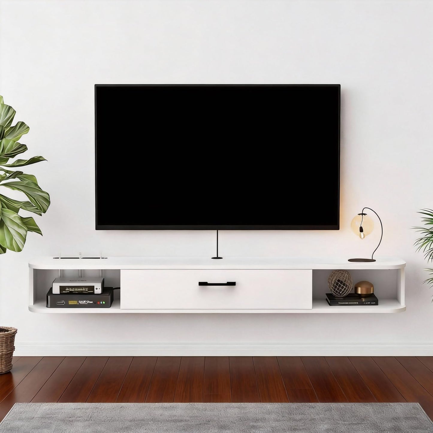 Pmnianhua Floating TV Unit, Wall Mounted TV Cabinet, Floating Shelves with Drawer