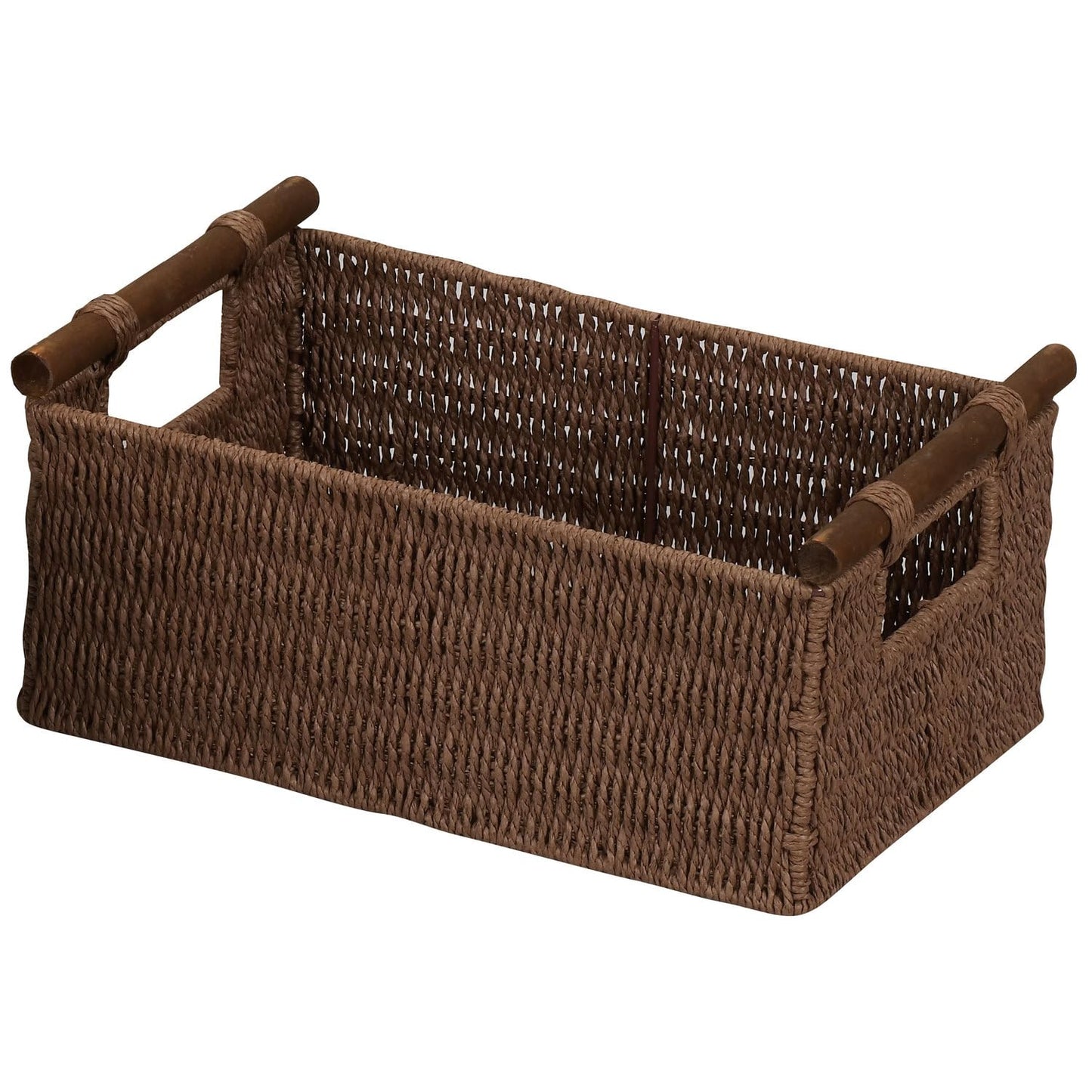 Household Essentials ML-7050 Paper Rope Wicker Storage Baskets with Wood Handles | Set of 3 | Dark Brown Stain