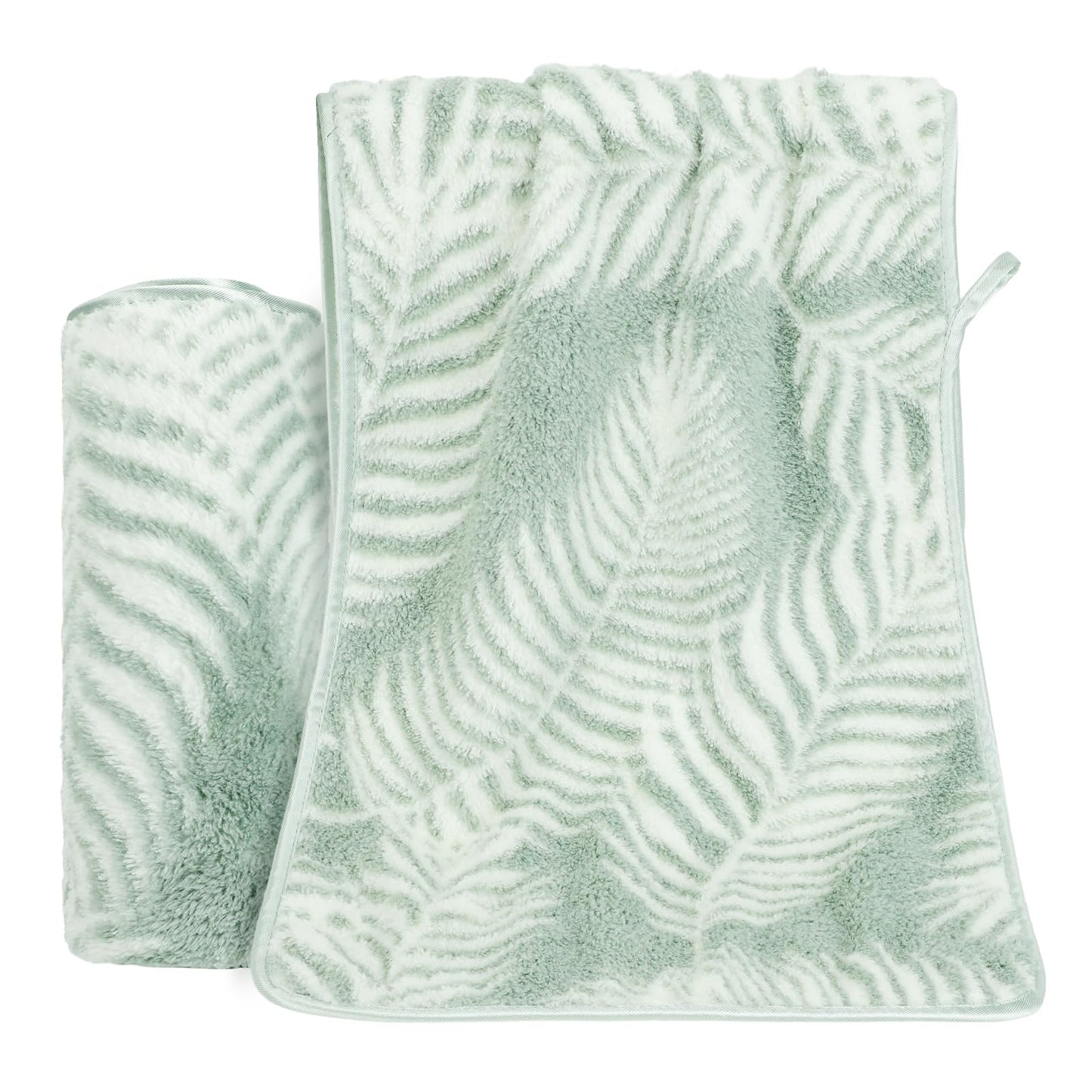 PHOGARY 1 Pack Green Leaf Towel, Reusable Soft Flannel Bath Towel Hand Body Facial Cleansing‌ Hair drying Towel for Bathroom, Kitchen, Gym, Spa