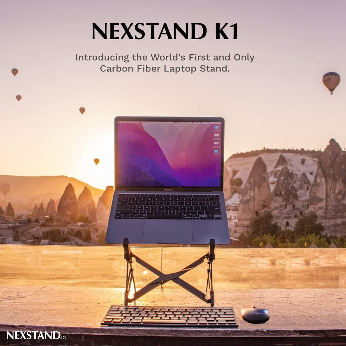 NEXSTAND K1 Laptop Stand, Carbon Fiber Foldable Portable Desktop Laptop Holder, 7 Levels Height Adjustable Ergonomic Laptop Riser for Desk, MacBook